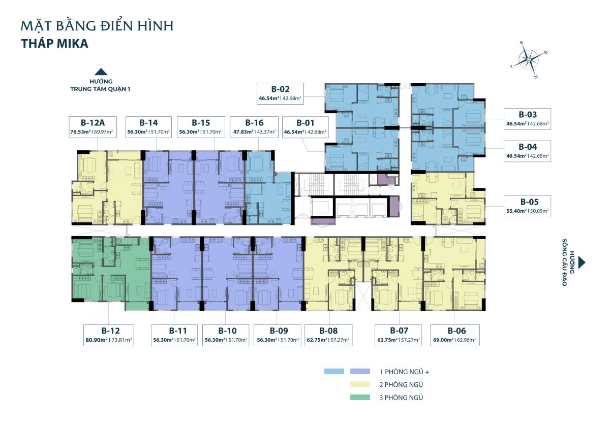 Mặt bằng tầng điển hình tháp Mika Khải Hoàn Prime Nhà Bè