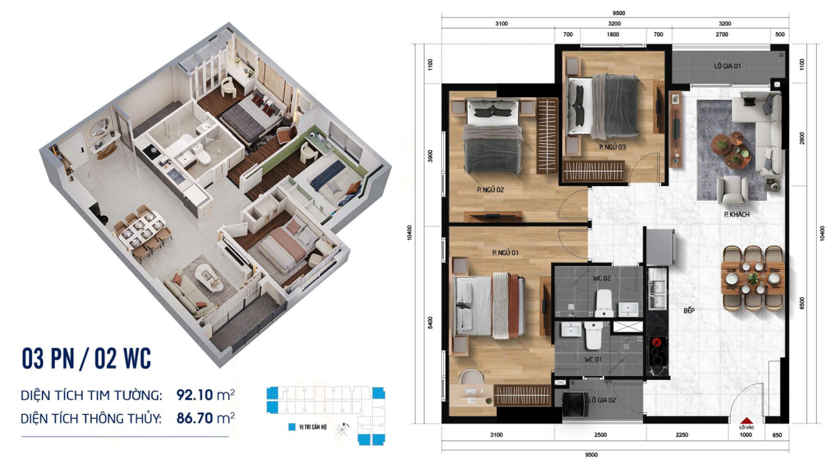 Thiết kế căn hộ 3 phòng ngủ Symlife Bình Dương