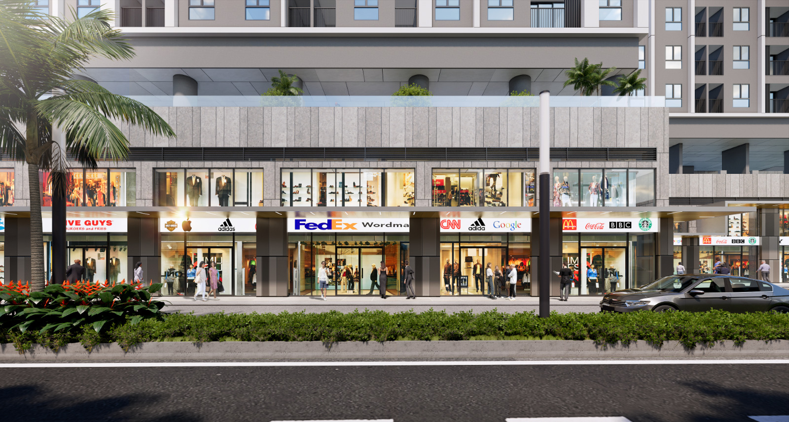 Residents of Happy One Mori enjoying shopping and dining at nearby mall.